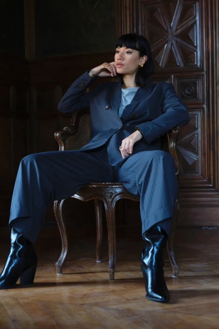 Orfeo Paris Pantalon Sally Rayures Bleu> Pantalons & Jeans